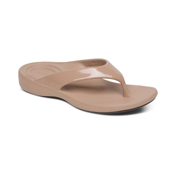 Aetrex Women's Maui Flip Flops Mocha Sandals UK 3626-583